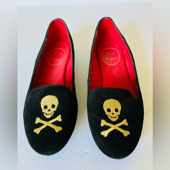 Jack Rogers Skull Crossbones Suede Ballet Flats Women’s US Size 6 Black Gold - Picture 7 of 7